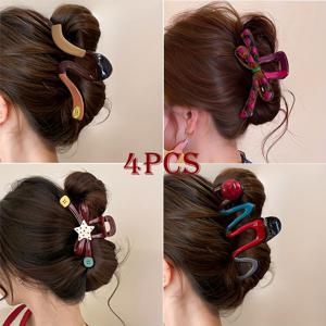 TEMU 4개 도파민 컬러 헤어 클립 세트 | 여성용 스위트 Y2K 스타일 보우 타이 샴푸 클립, 플라스틱, 컬러 매칭