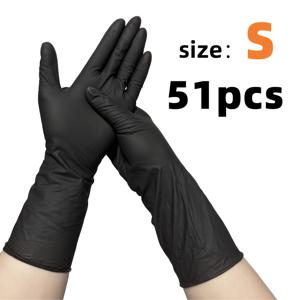 TEMU 51개, 12인치 연장형 블랙 니트릴 장갑, 방수 및 미끄럼 방지 가정용 장갑, 손가락 끝부분 터치 디자인, 무파우더, 양손용, 주방 및 욕실 청소용, S/M/L