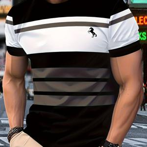 TEMU 남성용 캐주얼 티셔츠 - 가벼운 폴리에스터 소재, 야외 통근 및 휴가 의류. 기계 세탁 가능. 사계절용. 일상 패션 의류로 편안함. | 라운드넥 티셔츠 | 통기성 좋고 스타일리시한 원단