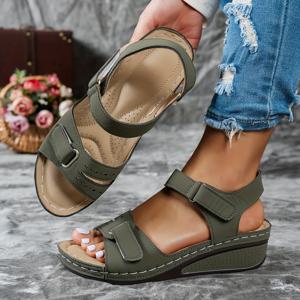 TEMU (고품질 업그레이드 버전) 가성비 좋은 여성용 베이지 웨지 샌들 - 가볍고 편안한 오픈토 두꺼운 밑창 슬리퍼, 조절 가능한 발목 스트랩, 통기성 좋은 펀칭 디자인, 캐주얼 여름 패션 다용도, 야외 해변 샌들.