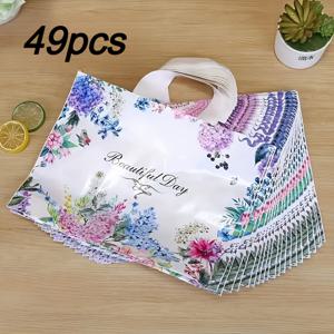 TEMU 49개 세트 라벤더 꽃 & 나비 플라스틱 핸드백 - 튼튼한 손잡이, 웨딩, 생일, 크리스마스, 발렌타인데이 선물용 우아한 선물봉투 - 대량 패키지, 파티 용품, 특별 이벤트용 내구성 플라스틱 꽃 가방