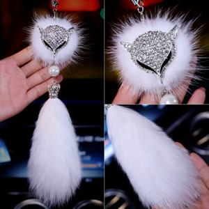 TEMU 여우 펜던트, 인조 펫 펄 태슬 장식 - 반짝이는 차량 내부 펜던트, 여성용, 귀여운 만화 여우 디자인, 차량 장식용