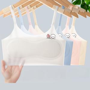 TEMU 4개입 멜빵형 아이스 실키 섬유 원단 여아용 성장기 심不见縫이 탱크탑 초등학생용 아동 속옷, 시원하고 편안한 튜브탑