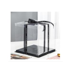 TEMU 블랙 1개 투명 대형 선물 상자, 리본 포함, 선물 운반용 PET 웨딩 보관 용기, 파티 생일 디저트 디스플레이용 투명 선물 상자