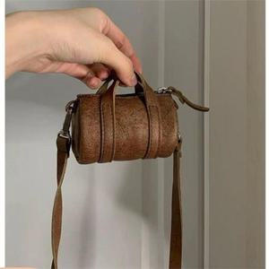 TEMU 여성용 빈티지 미니 실린더 토트백 & 숄더백 - 조절 가능한 스트랩 & 지퍼 클로저, 일상 및 여행용 미니 핸드백, 손세탁 가능한 소형 파우치