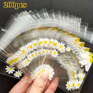 TEMU 데이지 프린트 선물 가방 200개/100개, 투명 자체 접착식 소형 포장백, 결혼식 답례품, 생일 티 파티, 소형 선물 포장용, 각종 소품 포장용, 사계절 베이킹 용품, 다양한 연휴 모임에 적합한 개별 포장백