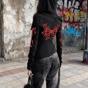 TEMU 봄 신상 고딕 스타일 벨벳 소재 클래식 디자인 탑, 부드러운 텍스처 후드티, 긴 소매 후드 티셔츠