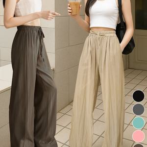 TEMU 아이스 여성 여름바지, 하이웨이스트 시원한 와이드 팬츠, 루즈핏 캐주얼 복장, 츄리닝 트레이닝복, 봄 가을 밴딩 통바지, 편안한 고무줄