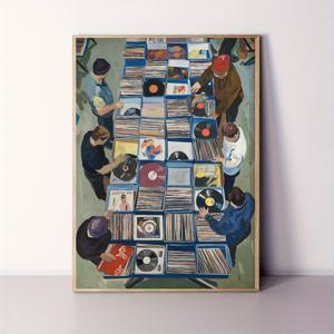 TEMU 2D 플랫, 2D 플랫, 2D 플랫/1개 프레임리스 빈티지 레코드 스토어 포스터 – 레코드와 앨범 커버가 있는 레트로 음악 아트 프린트, 거실, 침실, 카페, 사무실용 모로칸 모던 스타일 벽 장식 – 음악 애호가를 위한 선물