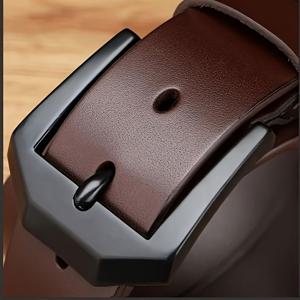 TEMU 남성용 천연 가죽 벨트, 블랙 합금 버클 포함, 빈티지 스타일 청바지 가죽 벨트, 데일리 액세서리, 이상적인 선물 선택, 캐주얼 팬츠에 적합, 내구성 있는 디자인