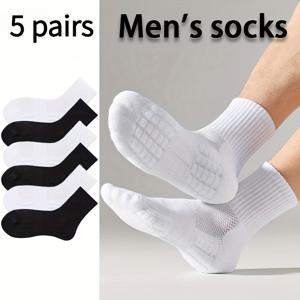 TEMU 남성용 미드컷 스포츠 양말 5켤레 - 흡습성 및 통기성, 스포츠 및 캐주얼웨어용, 블랙 앤 화이트, 세탁기 사용 가능 - 이상적인 크리스마스 선물