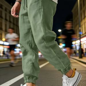 TEMU 남성용 스포츠 캐주얼 팬츠, 우븐 발목끈 조절식 신축성 허리 트라우저, 낙하 방지 경량 파쿠르 바지, 스트리트 러닝 및 아웃도어 스포츠용, 통기성 좋고 편안한 원단, 남성용 발목끈 조절식 긴 바지