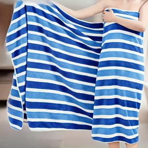 TEMU 오버사이즈 블루 앤 화이트 비치 타월, 부드럽고 흡수성이 뛰어나며 빠르게 마는 성인용 목욕 타월, 바닷가 휴가, 여행, 가정용