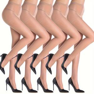TEMU 여성용 하이웨이스트 시스루 타이츠 5pcs - 신축성 있는 미끄럼 방지 레깅스, 베이지/누드 데일리, 포멀, 파티용 - 일상 및 특별한 날을 위한 부드럽고 편안한 타이츠, 다재다능하고 스타일리시한 스타킹, 우아하고 섬세한 질감, 이브닝 액세서리