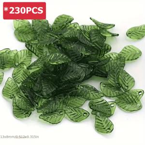 TEMU 230개 그린 아크릴 잎 모양 참 - 키링, 귀걸이, 주얼리 만들기, DIY 공예용 구멍이 있는 플라스틱 비즈 - 소규모 비즈니스 용품 및 공예용 테마 장식 (잎 장식품)