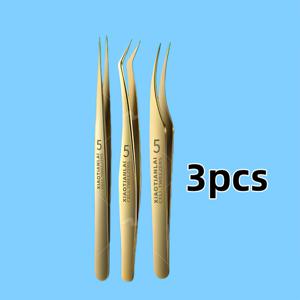 TEMU 3개 스테인리스 스틸 족집게 세트 | 무취, 정전기 방지, 속눈썹 연장, 전자 제품, 주얼리 제작용 정밀 족집게 - 직선 및 곡선형 뷰티 도구