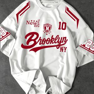 TEMU 남성용 BRAVE N 배지 프린트 및 숫자 10 오버사이즈 스트리트웨어 티셔츠 - 루즈핏 반팔 라운드넥 캐주얼 여름 상의, 야외, 헬스장, 평상복에 적합 - 기계 세탁 가능 비의류