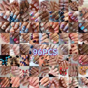 TEMU 96개 새로운 스타일 여름용 화이트 프렌치 스타일 숏 스퀘어 누르는 타입 인조네일, 심플한 그라데이션 풀커버 인조손톱 세트, 여성을 위한 탈부착식 네일 스티커 키트, 심플하고 스타일리시한 인조손톱