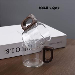 TEMU 6개 월넛 나무 손잡이 티 컵 세트, 고품질 붕규산 유리 재질, 월넛 나무 손잡이 커피 머그, 일상 사용, 비즈니스 모임 및 생일 선물로 적합한 완벽한 선물