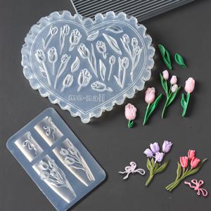 TEMU 2개 세트 봄 실리콘 몰드 튤립 리본 디자인 스탬핑 플레이트 젤 프린트 스텐실 럭셔리 네일 장식 DIY 매니큐어 아트 액세서리