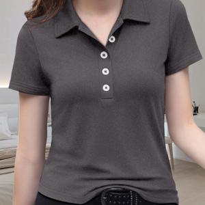 TEMU 여성 봄/여름 스트레치 고급 반팔 폴로 셔츠, 시원하고 통기성 좋음, 출퇴근 및 소셜 활동에 적합한 칼라