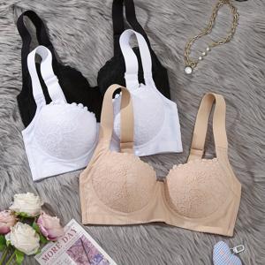 TEMU 레이스 조절식 보정형 처진 가슴 개선용 여성용 언더와이어 서포트 브라, 3개 세트