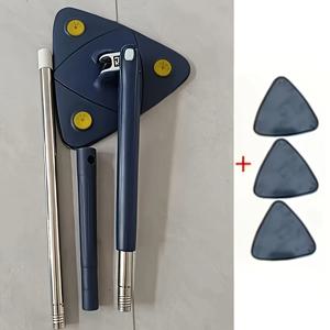 TEMU 1개 4피스 파란색 삼각 걸레 + 교체용 천 3개, 360° 회전형 청소 걸레, 긴 손잡이, 핸즈프리 청소, 습식 및 건식 바닥, 벽, 천장, 유리 겸용, 주방, 욕실, 거실에 매우 적합