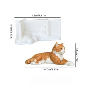 TEMU 레진 몰드 엎드려 자리 잡고 다리 벌린 고양이 양초 실리콘 몰드 고양이 석고 에폭시 장식품 레진 몰드, 양초, 비누, 레진 액체 및 점토 공예 장식품 몰드에 적합, 내구성, 재사용 가능, 고온 저항