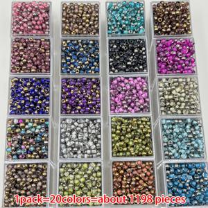 TEMU 1198개 4mm 원형 유리 비즈, 플랫 비즈, 20가지 색상으로 제공, 의류 추가, 재봉 용품, 팔찌, 귀걸이, 목걸이 및 공예 제작을 위한 장식 비즈, 고품질 미니 비즈