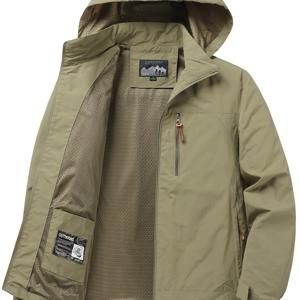 TEMU Pearson OBM 남성용 방풍 소프트쉘 집업 재킷, 탈부착 후드 및 스탠드 칼라 포함 - 캠핑, 여행, 아웃도어 장비에 적합한 경량 , 봄/가을 재킷, 지퍼 클로저, 손세탁 가능