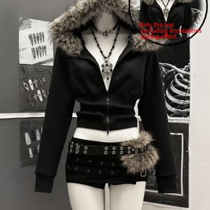 TEMU 여성용 패션 후드 스웨트셔츠, 칼라 장식 긴소매 지퍼업 후드 가디건