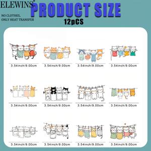 TEMU 12개 다리미 패치 세트 - 티셔츠, 모자, 가방 및 백팩에 적합한 간편한 필 앤 스틱 열전사 비닐 - 매달린 고양이, 세탁 가능한 의류 장식용 패브릭 전사 기능이 있는 다채롭고 사랑스러운 고양이 아기 스티커