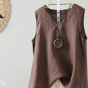 TEMU 빈티지 V넥 여성용 여름 경량 활용도 높은 루즈핏 캐주얼 민소매 베이스 레이어 탑 + 와일더니스 오리엔테이션