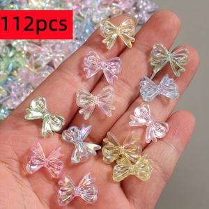 TEMU 112개 - 아크릴 AB 투명 리본 구슬 (15x19mm) - 멀티컬러 투번드 리본 DIY 공예용 구슬, 팔찌, 목걸이, 반지, 폰 체인 제작에 적합 - 초보자 및 전문가용 수제 공예 소품