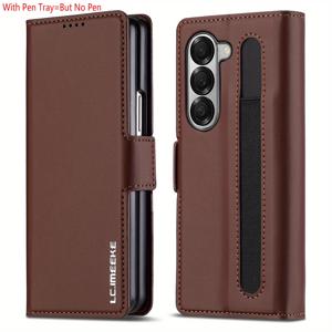 TEMU 삼성 갤럭시 Z 폴드 7 6 5 4 3 5G용 비즈니스 패션 플립 PU 가죽 폰 케이스 - 펜 트레이 & 3개 신용카드 슬롯 홀더 커버 (여성/남성용)