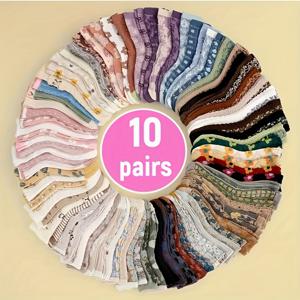 TEMU 10켤레 여성용 양말 엠보싱 빈티지 작은 꽃무늬 여성용 양말 숲 스타일 다용도 통기성 좋은 투명한 편안한 봄/여름 여행 캠핑 피크닉