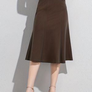 TEMU 고품질의 세련되고 우아한 여성용 슬림핏 하이웨이스트 치마, 드레이프 스플라이스 우산형 밑단 디자인. 느낌의 A라인 미디 기장 스커트, 출퇴근, 사무실, 직업적 또는 캐주얼 복장에 적합. 스타일리시한 단색의 무릎 기장 신축성 있는 미디 스커트