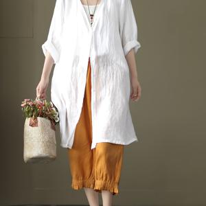 TEMU 화이트 미디엄 기장 카디건 여성 코트 봄 여름 신상 빈티지 루즈 문학적 에어컨 셔츠 아우터웨어 탑, 봄 아우터웨어, 여름 레이어링 아이템, 빈티지 스타일, 문학적 감성, 세탁기 사용 가능, 통기성 원단, 여성 블라우스, 다용도 탑, 레트로 애호가, 여름 워드로브