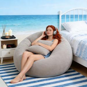 TEMU 오버사이즈 팽창식 휴대가 편리한 소파 의자 | 회색 PVC 소재, 휴대 및 접이식, 거실 및 야외 캠핑에 적합, 무료 수동 에어 펌프 포함