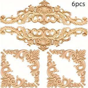 TEMU 5-6/개 우아한 꽃무늬 고무나무 조각 스티커 - 화려한 금색 장식, 사진액자, 가구 및 벽 장식, 목공 공예, 홈 데코레이션용