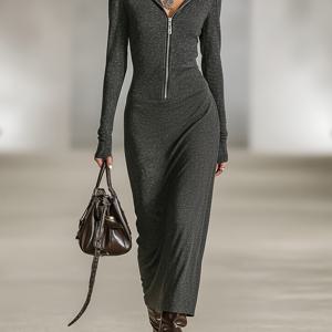 TEMU 여름 가을 겨울 여성용 우아한 타이트 지퍼 패션 디자인 드레스, 영원한 시크함 연출, 긴소매 드레스, 캐주얼 및 웨어용으로 적합, 탄성 있는 원단으로 편안하고 부드러움, 성인 여성에게 적합. 원단