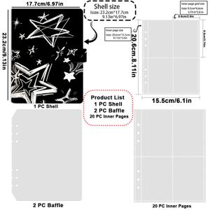 TEMU 별 패턴 프린트 흑백 디자인 프린팅 1개, PU 가죽 소재, A5 사이즈, 폴더 카드 정리함용, 마гниético 잠금장치, 엽서, 사진, 선물, 사진 앨범, 포토북, 포토카드, 기념품, Skz, 과제용