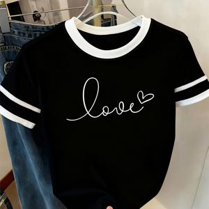 TEMU 여성용 반팔 크루넥 티셔츠 - 컬러 & 레터 프린트 - 캐주얼 여름 봄 블라우스 탑, 반팔 비세탁 불투명 티셔츠, 캐주얼 복장 및 레이어링용