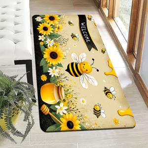 TEMU [제품] [플란넬 + 1cm 두께 스펀지 소재] 재미있는 현관 매트｜벌꿀 웰컴 패턴 프린트 매트, 침실, 주방, 식당 및 욕실과 같은 다양한 환경에 적합합니다. 미끄럼 방지 기능이 있으며 세탁기 사용 가능