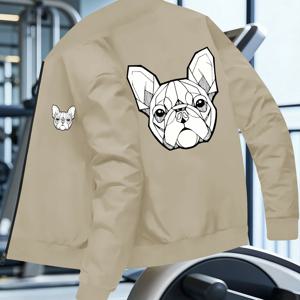 TEMU 남성용 트렌디한 봄/가을 기하학적 프렌치 불독 패턴 재킷, 캐주얼 비즈니스 청춘 야구 재킷, 스탠드 칼라 탑 재킷 아우터웨어