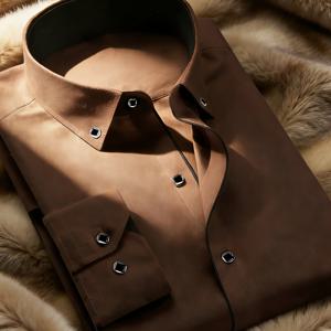 TEMU 남성용 롱슬리브 버튼셔츠, 더블 헴, 올드 머니 스타일 비즈니스 캐주얼, 정장 셔츠, 가을과 봄 남성용 셔츠