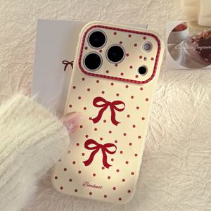 TEMU 휴대폰 케이스 - 폴카 도트 리본 소프트 케이스 (Apple 17 Pro Max 호환), 하트 모양 테두리 (17 폰 케이스), iPhone 16 Pro Max 호환, 15 Pro Max/14/13/12/15/11에 적합