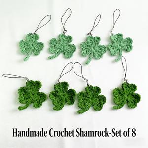 TEMU 8개 녹색 셔록 펜던트, 스티븐 패트릭 데이용 수제 크로셰 셔록 참, 패브릭 행잉 드롭, 범용 홈 데코, 파티 추가 장식, 가방 또는 휴대폰 선물, 비전기식, 축제 행사에 이상적