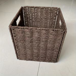 TEMU 2개 수제 직조 종이 로프 접이식 세탁물 옷 보관 바구니 | 침실 거실용 사각 간식 보관 바구니, 손잡이 및 선반 바구니 다용도 사용