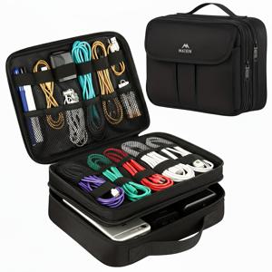 TEMU 휴대용 이중 레이어 가방, 전자 제품 정리를 위한 완벽한 정리함. 코드, 충전기, 보조 배터리, 플래시 드라이브, 휴대폰, 태블릿, SD 카드 보관에 적합하며, 휴일 선물로 이상적입니다.